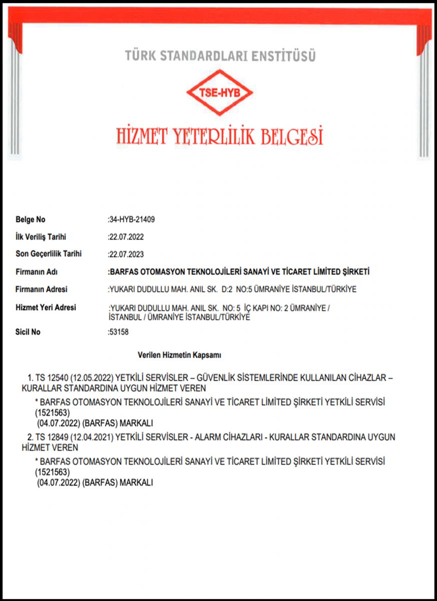 TSE Hizmet Yeterlilik Belgesi